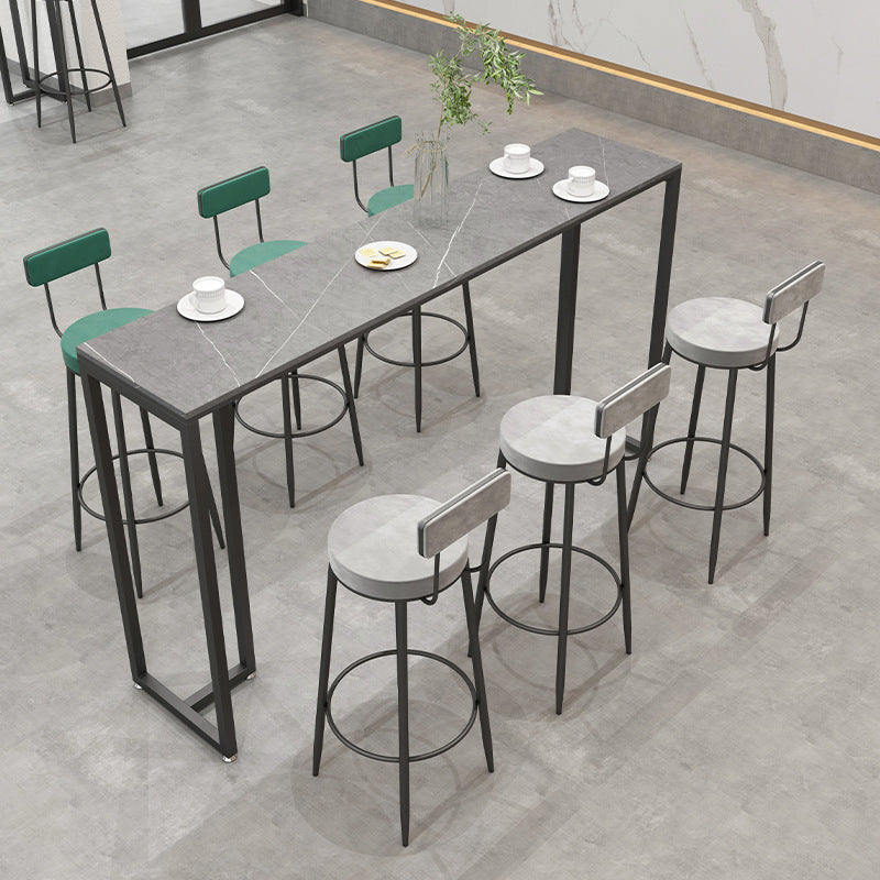 Stone Bar Dining Table Industrial Bar Dining Table with Black Base Grey Without Footrest Clearhalo 'Bar Furniture' 'Bar Tables' 'bar_tables' 'furn' 'furn_bar_tables' 'Furniture' 'furniture_bar_tables' 'Kitchen & Dining Furniture' 4779677