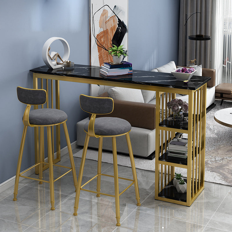 Rectangle Bar Dining Table Stone Contemporary Bar Table with Sled Base Black Without Chairs Clearhalo 'Bar Furniture' 'Bar Tables' 'bar_tables' 'furn' 'furn_bar_tables' 'Furniture' 'furniture_bar_tables' 'Kitchen & Dining Furniture' 4779741