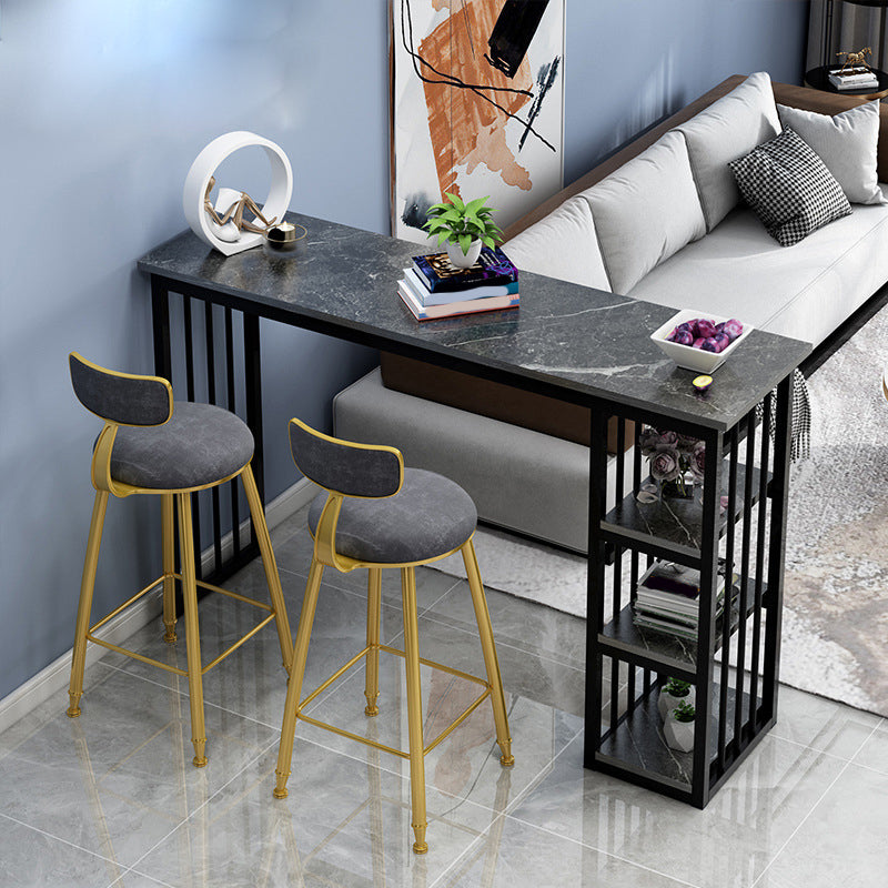 Rectangle Bar Dining Table Stone Contemporary Bar Table with Sled Base Grey Without Chairs Clearhalo 'Bar Furniture' 'Bar Tables' 'bar_tables' 'furn' 'furn_bar_tables' 'Furniture' 'furniture_bar_tables' 'Kitchen & Dining Furniture' 4779742