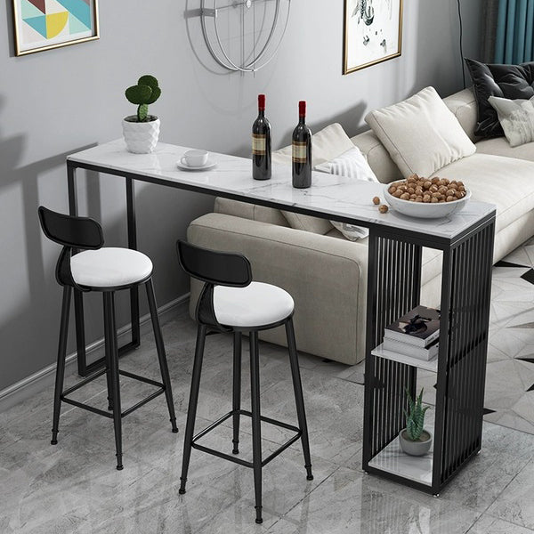 Rectangle Stone Bar Dining Table Contemporary Bar Table with Sled Base Black Without Chairs Clearhalo 'Bar Furniture' 'Bar Tables' 'bar_tables' 'furn' 'furn_bar_tables' 'Furniture' 'furniture_bar_tables' 'Kitchen & Dining Furniture' 4779751