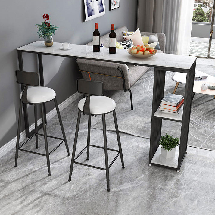 Stone Rectangle Bar Dining Table Contemporary Bar Table with Sled Base 55.1"L x 15.7"W x 41.3"H Black Without Chairs Clearhalo 'Bar Furniture' 'Bar Tables' 'bar_tables' 'furn' 'furn_bar_tables' 'Furniture' 'furniture_bar_tables' 'Kitchen & Dining Furniture' 4779845