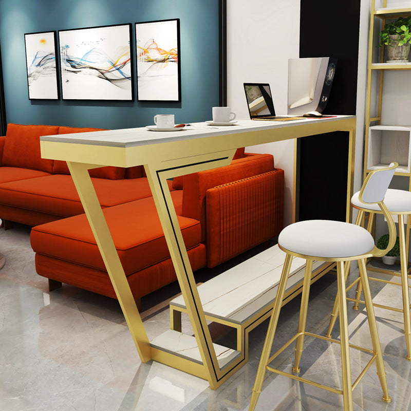 Nordic Glam Rectangle Bar Counter Table Sintered Stone Dining Table for Home 47.2"L x 15.7"W x 41.3"H Gold Without Chairs Clearhalo 'Bar Furniture' 'Bar Tables' 'bar_tables' 'furn' 'furn_bar_tables' 'Furniture' 'furniture_bar_tables' 'Kitchen & Dining Furniture' 4779912
