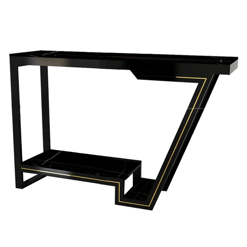 Nordic Glam Rectangle Bar Counter Table Sintered Stone Dining Table for Home 47.2"L x 15.7"W x 41.3"H Black Without Chairs Clearhalo 'Bar Furniture' 'Bar Tables' 'bar_tables' 'furn' 'furn_bar_tables' 'Furniture' 'furniture_bar_tables' 'Kitchen & Dining Furniture' 4779915