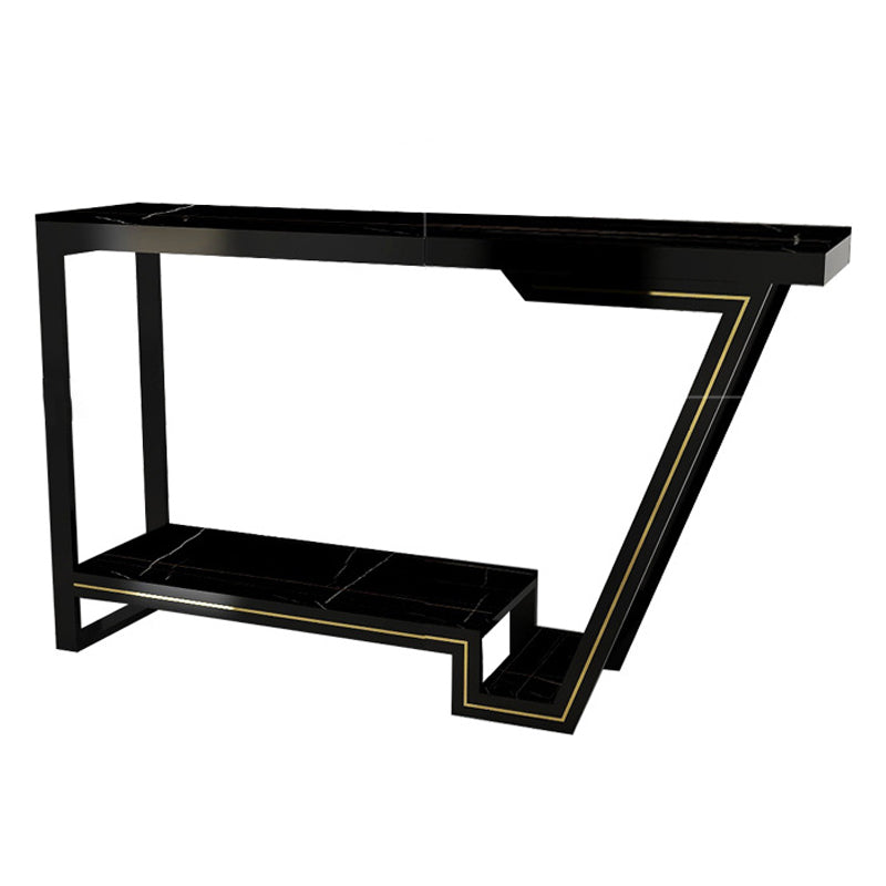 Nordic Glam Rectangle Bar Counter Table Sintered Stone Dining Table for Home 59.1"L x 15.7"W x 41.3"H Black Without Chairs Clearhalo 'Bar Furniture' 'Bar Tables' 'bar_tables' 'furn' 'furn_bar_tables' 'Furniture' 'furniture_bar_tables' 'Kitchen & Dining Furniture' 4779916