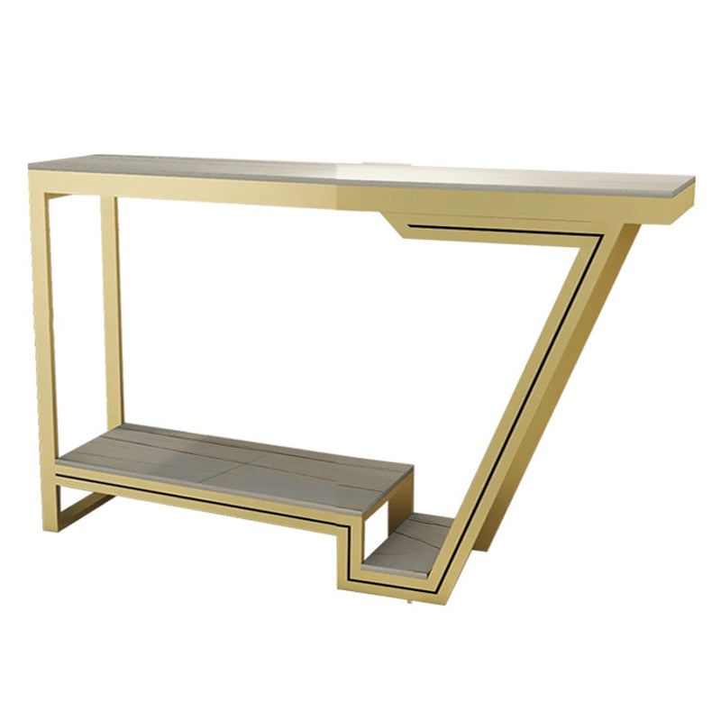 Nordic Glam Rectangle Bar Counter Table Sintered Stone Dining Table for Home 59.1"L x 15.7"W x 41.3"H Gold Without Chairs Clearhalo 'Bar Furniture' 'Bar Tables' 'bar_tables' 'furn' 'furn_bar_tables' 'Furniture' 'furniture_bar_tables' 'Kitchen & Dining Furniture' 4779919