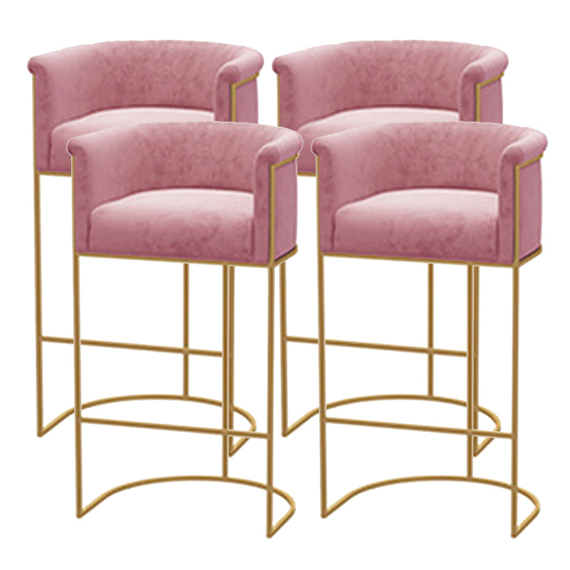 Scandinavian Bar and Counter Stool Low Back Stool with Pedestal Base in Gold Pink 4 Piece Set Clearhalo 'Bar Furniture' 'Bar Stools' 'bar_stools' 'furn' 'furn_bar_stools' 'Furniture' 'furniture_bar_stools' 'Kitchen & Dining Furniture' 4780025
