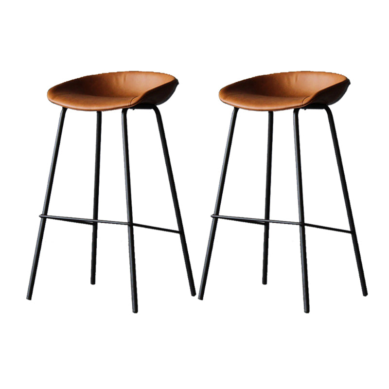 Scandinavian Metal Kitchen Dining Room Armless Stool Low Back Bar Stool Yellow-Brown 2 Piece Set Clearhalo 'Bar Furniture' 'Bar Stools' 'bar_stools' 'furn' 'furn_bar_stools' 'Furniture' 'furniture_bar_stools' 'Kitchen & Dining Furniture' 4780053