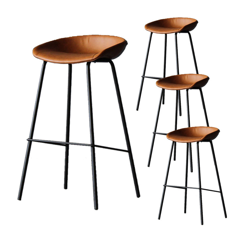 Scandinavian Metal Kitchen Dining Room Armless Stool Low Back Bar Stool Yellow-Brown 4 Piece Set Clearhalo 'Bar Furniture' 'Bar Stools' 'bar_stools' 'furn' 'furn_bar_stools' 'Furniture' 'furniture_bar_stools' 'Kitchen & Dining Furniture' 4780054