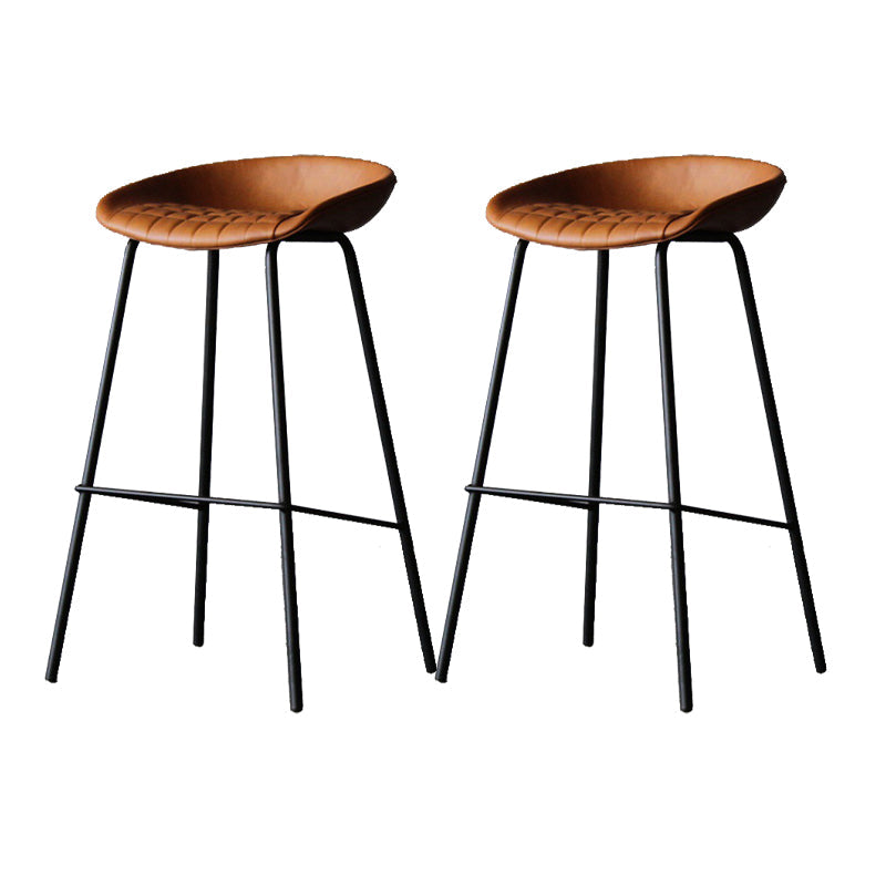 Scandinavian Metal Kitchen Dining Room Armless Stool Low Back Bar Stool Brown 2 Piece Set Clearhalo 'Bar Furniture' 'Bar Stools' 'bar_stools' 'furn' 'furn_bar_stools' 'Furniture' 'furniture_bar_stools' 'Kitchen & Dining Furniture' 4780062