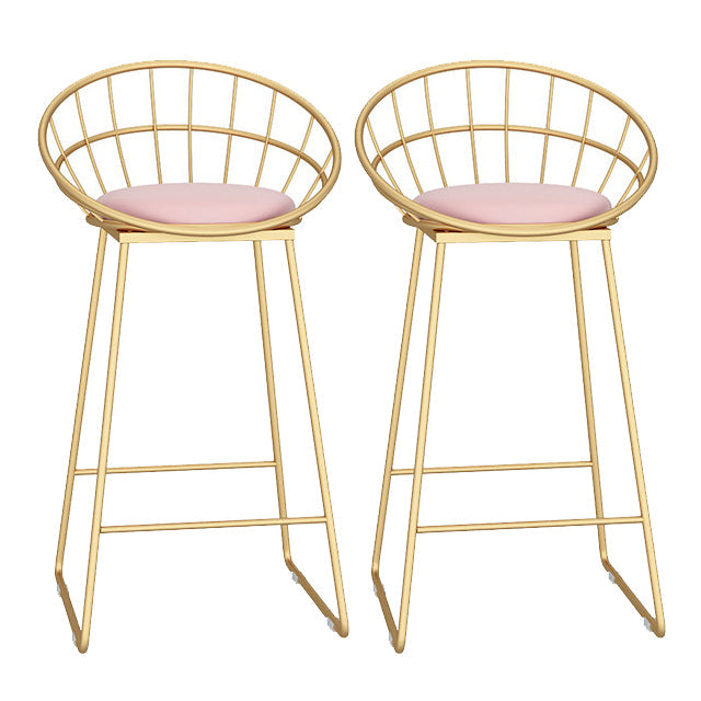 Glam Metal Bar and Counter Stool Low Back Stool with Sled Base Pink 2 Piece Set Clearhalo 'Bar Furniture' 'Bar Stools' 'bar_stools' 'furn' 'furn_bar_stools' 'Furniture' 'furniture_bar_stools' 'Kitchen & Dining Furniture' 4780255