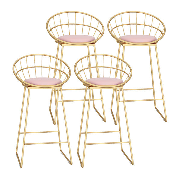Glam Metal Bar and Counter Stool Low Back Stool with Sled Base Pink 4 Piece Set Clearhalo 'Bar Furniture' 'Bar Stools' 'bar_stools' 'furn' 'furn_bar_stools' 'Furniture' 'furniture_bar_stools' 'Kitchen & Dining Furniture' 4780256
