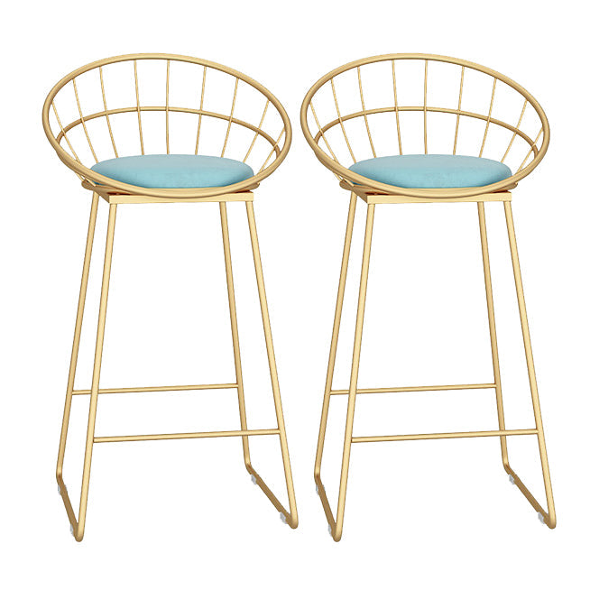 Glam Metal Bar and Counter Stool Low Back Stool with Sled Base Blue 2 Piece Set Clearhalo 'Bar Furniture' 'Bar Stools' 'bar_stools' 'furn' 'furn_bar_stools' 'Furniture' 'furniture_bar_stools' 'Kitchen & Dining Furniture' 4780258
