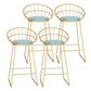 Glam Metal Bar and Counter Stool Low Back Stool with Sled Base Blue 4 Piece Set Clearhalo 'Bar Furniture' 'Bar Stools' 'bar_stools' 'furn' 'furn_bar_stools' 'Furniture' 'furniture_bar_stools' 'Kitchen & Dining Furniture' 4780259