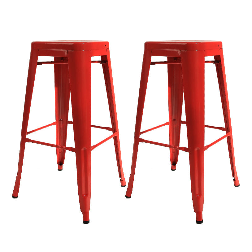 Industrial Bar and Counter Stool Metal Square Stool with 4 Legs Red 2 Piece Set Clearhalo 'Bar Furniture' 'Bar Stools' 'bar_stools' 'furn' 'furn_bar_stools' 'Furniture' 'furniture_bar_stools' 'Kitchen & Dining Furniture' 4780313