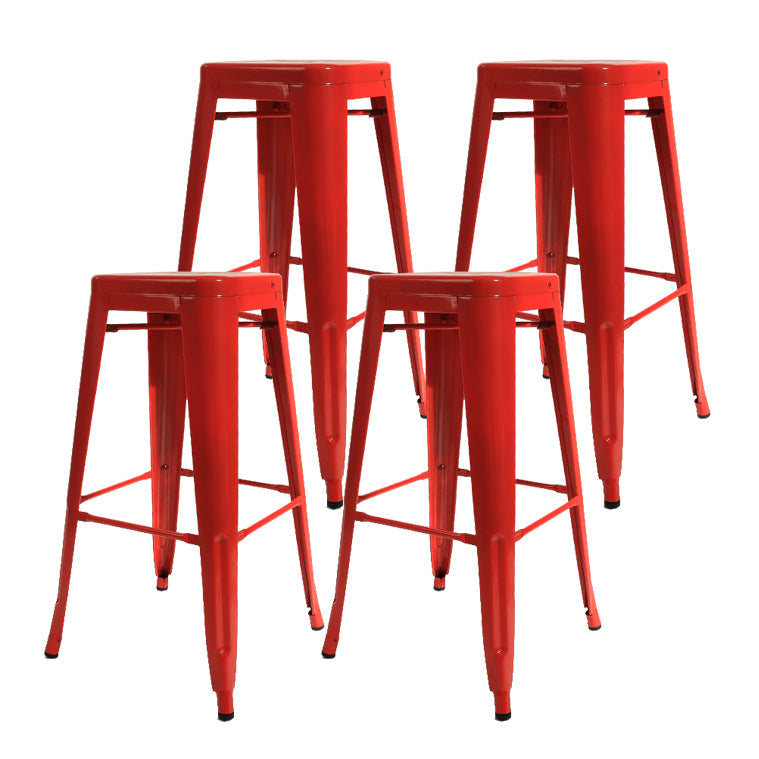 Industrial Bar and Counter Stool Metal Square Stool with 4 Legs Red 4 Piece Set Clearhalo 'Bar Furniture' 'Bar Stools' 'bar_stools' 'furn' 'furn_bar_stools' 'Furniture' 'furniture_bar_stools' 'Kitchen & Dining Furniture' 4780315