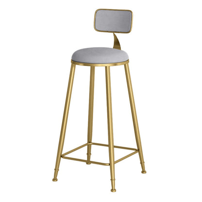 Glam Round Bar and Counter Stool Low Back Stool with 4 Gold Legs Grey 1 Piece Clearhalo 'Bar Furniture' 'Bar Stools' 'bar_stools' 'furn' 'furn_bar_stools' 'Furniture' 'furniture_bar_stools' 'Kitchen & Dining Furniture' 4780328