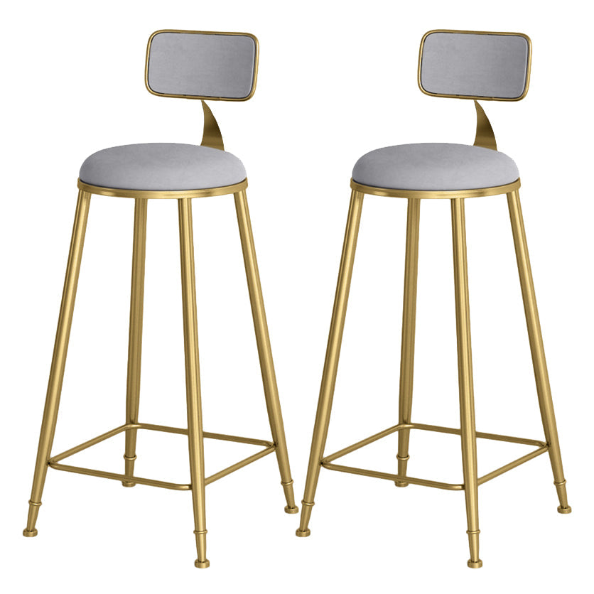 Glam Round Bar and Counter Stool Low Back Stool with 4 Gold Legs Grey 2 Piece Set Clearhalo 'Bar Furniture' 'Bar Stools' 'bar_stools' 'furn' 'furn_bar_stools' 'Furniture' 'furniture_bar_stools' 'Kitchen & Dining Furniture' 4780329