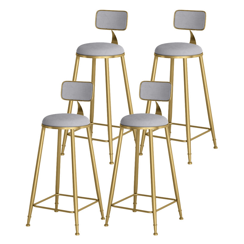 Glam Round Bar and Counter Stool Low Back Stool with 4 Gold Legs Grey 4 Piece Set Clearhalo 'Bar Furniture' 'Bar Stools' 'bar_stools' 'furn' 'furn_bar_stools' 'Furniture' 'furniture_bar_stools' 'Kitchen & Dining Furniture' 4780331