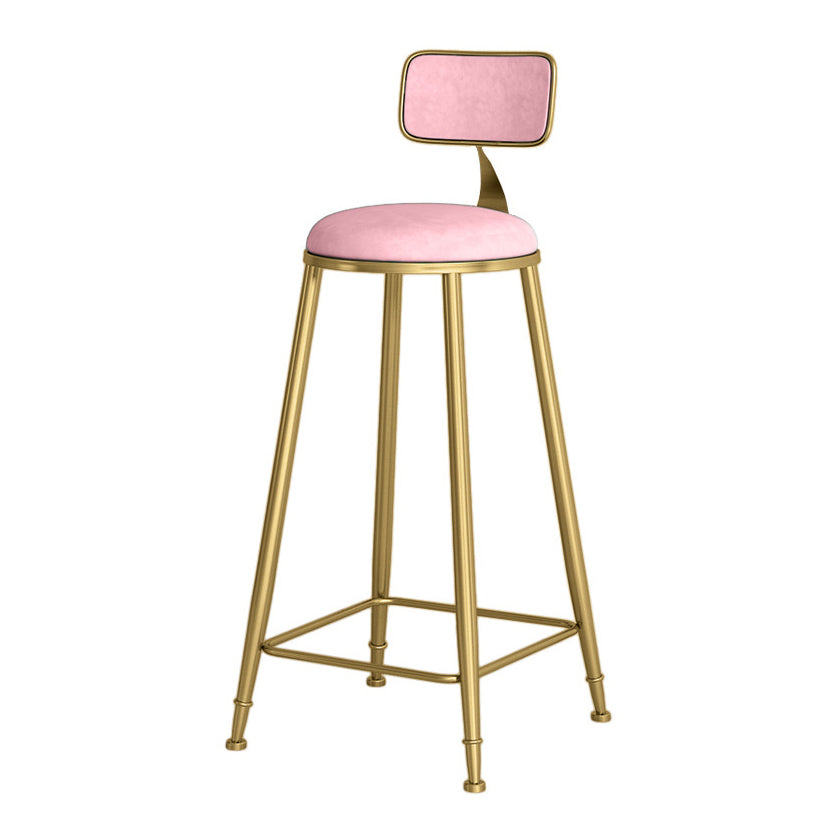 Glam Round Bar and Counter Stool Low Back Stool with 4 Gold Legs Pink 1 Piece Clearhalo 'Bar Furniture' 'Bar Stools' 'bar_stools' 'furn' 'furn_bar_stools' 'Furniture' 'furniture_bar_stools' 'Kitchen & Dining Furniture' 4780333