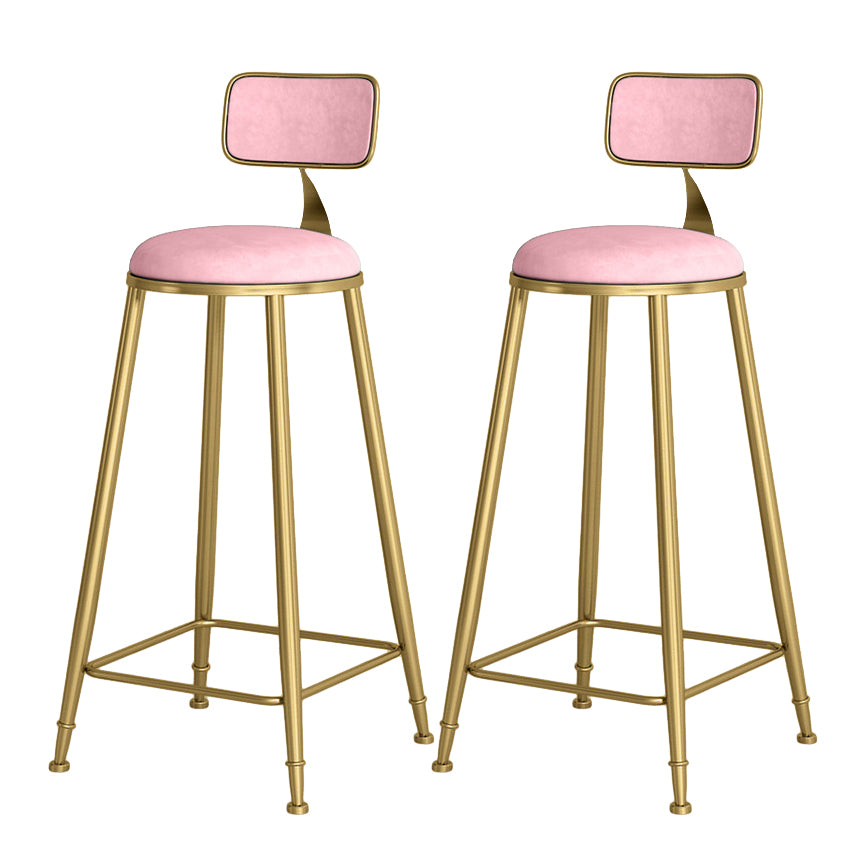 Glam Round Bar and Counter Stool Low Back Stool with 4 Gold Legs Pink 2 Piece Set Clearhalo 'Bar Furniture' 'Bar Stools' 'bar_stools' 'furn' 'furn_bar_stools' 'Furniture' 'furniture_bar_stools' 'Kitchen & Dining Furniture' 4780335