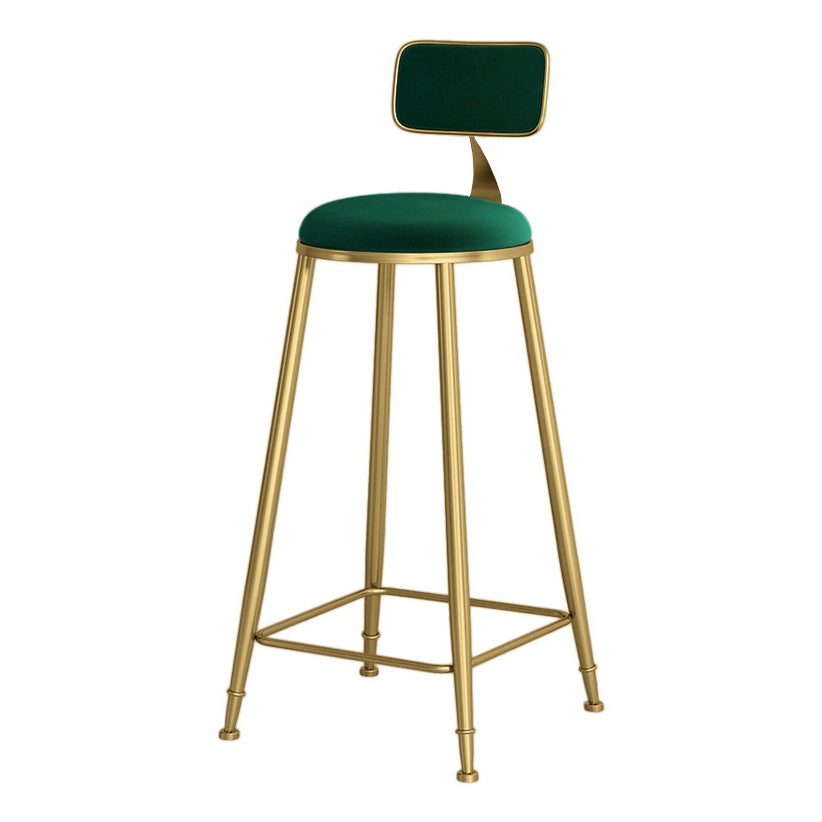 Glam Round Bar and Counter Stool Low Back Stool with 4 Gold Legs Green 1 Piece Clearhalo 'Bar Furniture' 'Bar Stools' 'bar_stools' 'furn' 'furn_bar_stools' 'Furniture' 'furniture_bar_stools' 'Kitchen & Dining Furniture' 4780339