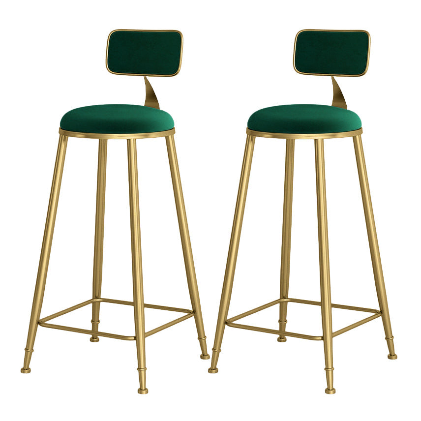 Glam Round Bar and Counter Stool Low Back Stool with 4 Gold Legs Green 2 Piece Set Clearhalo 'Bar Furniture' 'Bar Stools' 'bar_stools' 'furn' 'furn_bar_stools' 'Furniture' 'furniture_bar_stools' 'Kitchen & Dining Furniture' 4780341