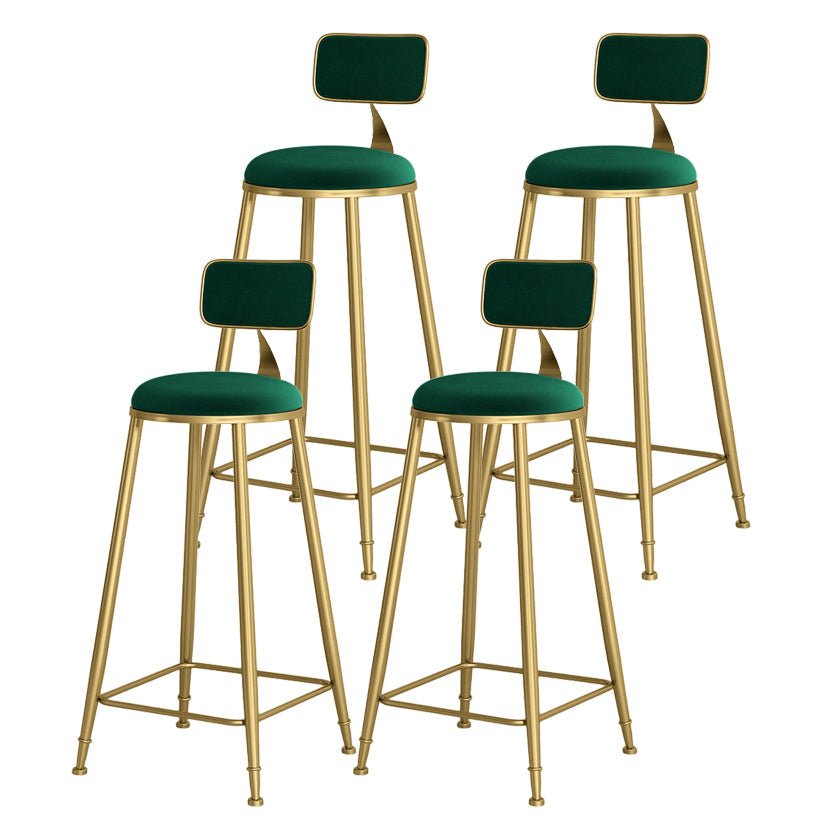 Glam Round Bar and Counter Stool Low Back Stool with 4 Gold Legs Green 4 Piece Set Clearhalo 'Bar Furniture' 'Bar Stools' 'bar_stools' 'furn' 'furn_bar_stools' 'Furniture' 'furniture_bar_stools' 'Kitchen & Dining Furniture' 4780342