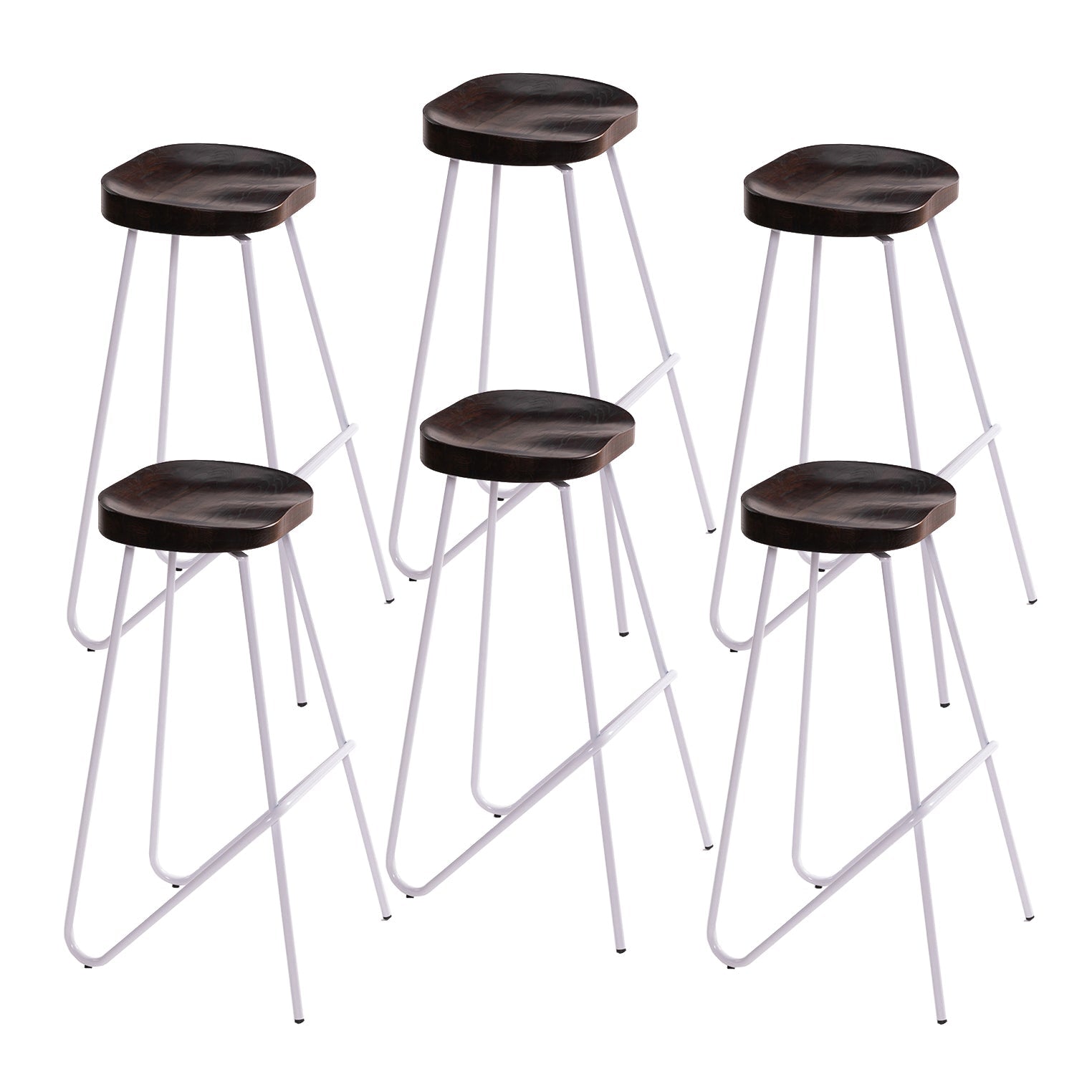 Industrial Bar and Counter Stool Solid Wood Stool with White Base Brown 6 Piece Set Four Legs Clearhalo 'Bar Furniture' 'Bar Stools' 'bar_stools' 'furn' 'furn_bar_stools' 'Furniture' 'furniture_bar_stools' 'Kitchen & Dining Furniture' 4780366