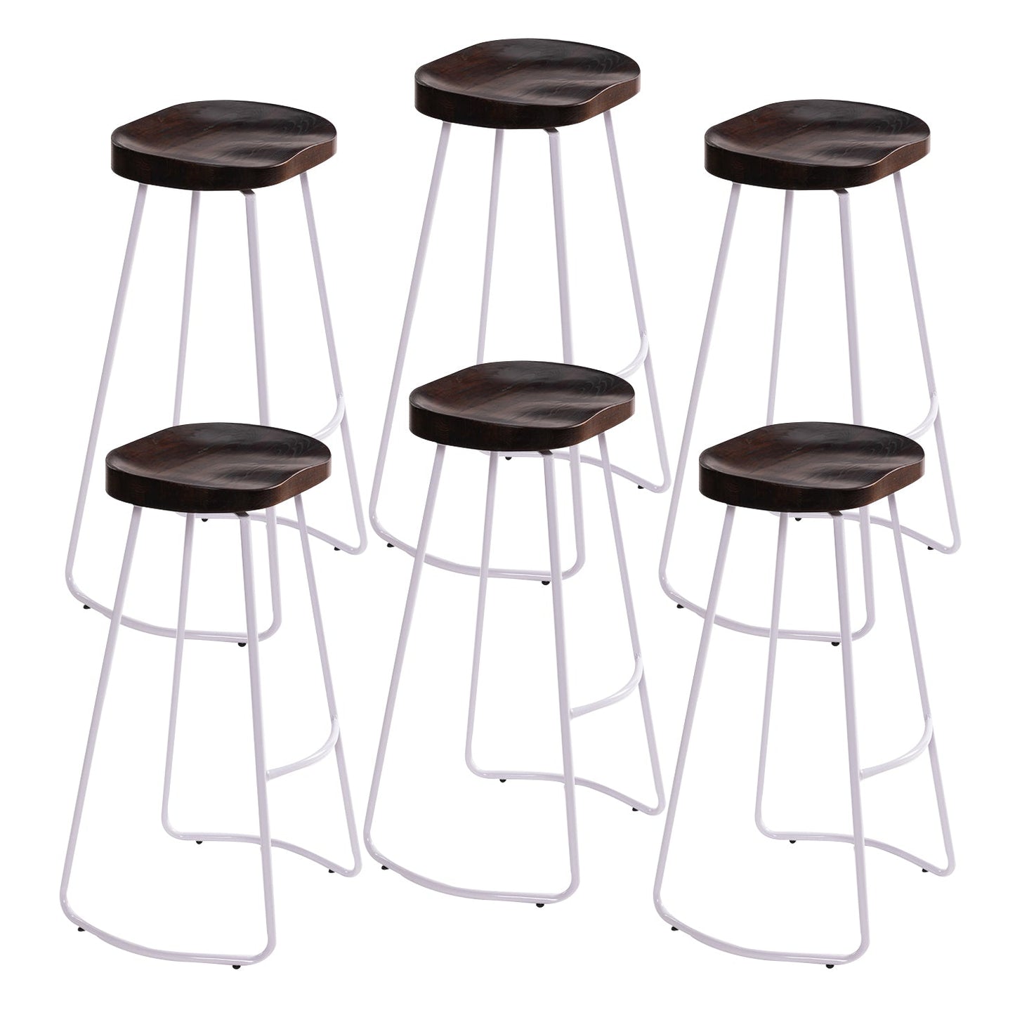 Industrial Bar and Counter Stool Solid Wood Stool with White Base Brown 6 Piece Set Sled Clearhalo 'Bar Furniture' 'Bar Stools' 'bar_stools' 'furn' 'furn_bar_stools' 'Furniture' 'furniture_bar_stools' 'Kitchen & Dining Furniture' 4780369