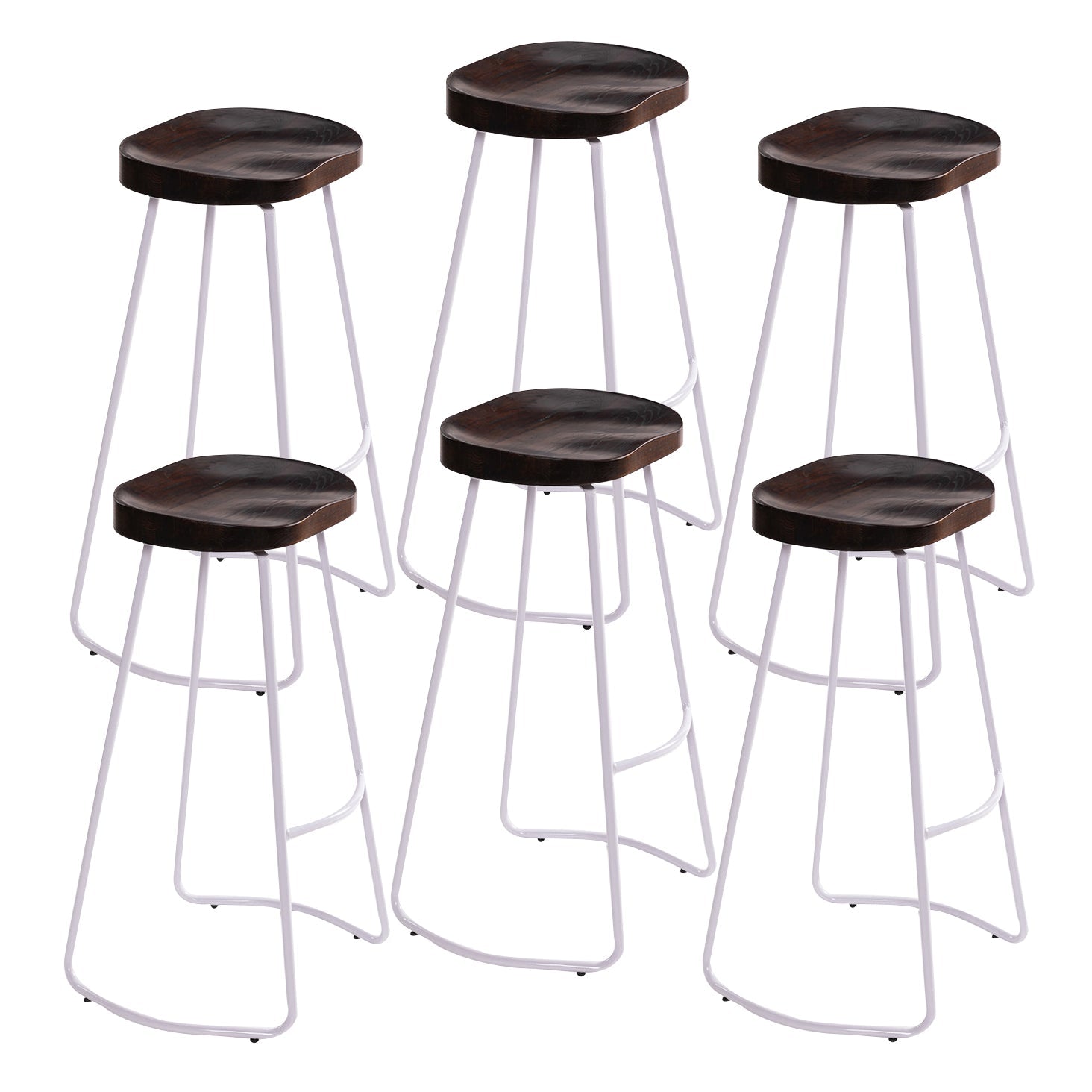 Industrial Bar and Counter Stool Solid Wood Stool with White Base Brown 6 Piece Set Sled Clearhalo 'Bar Furniture' 'Bar Stools' 'bar_stools' 'furn' 'furn_bar_stools' 'Furniture' 'furniture_bar_stools' 'Kitchen & Dining Furniture' 4780369
