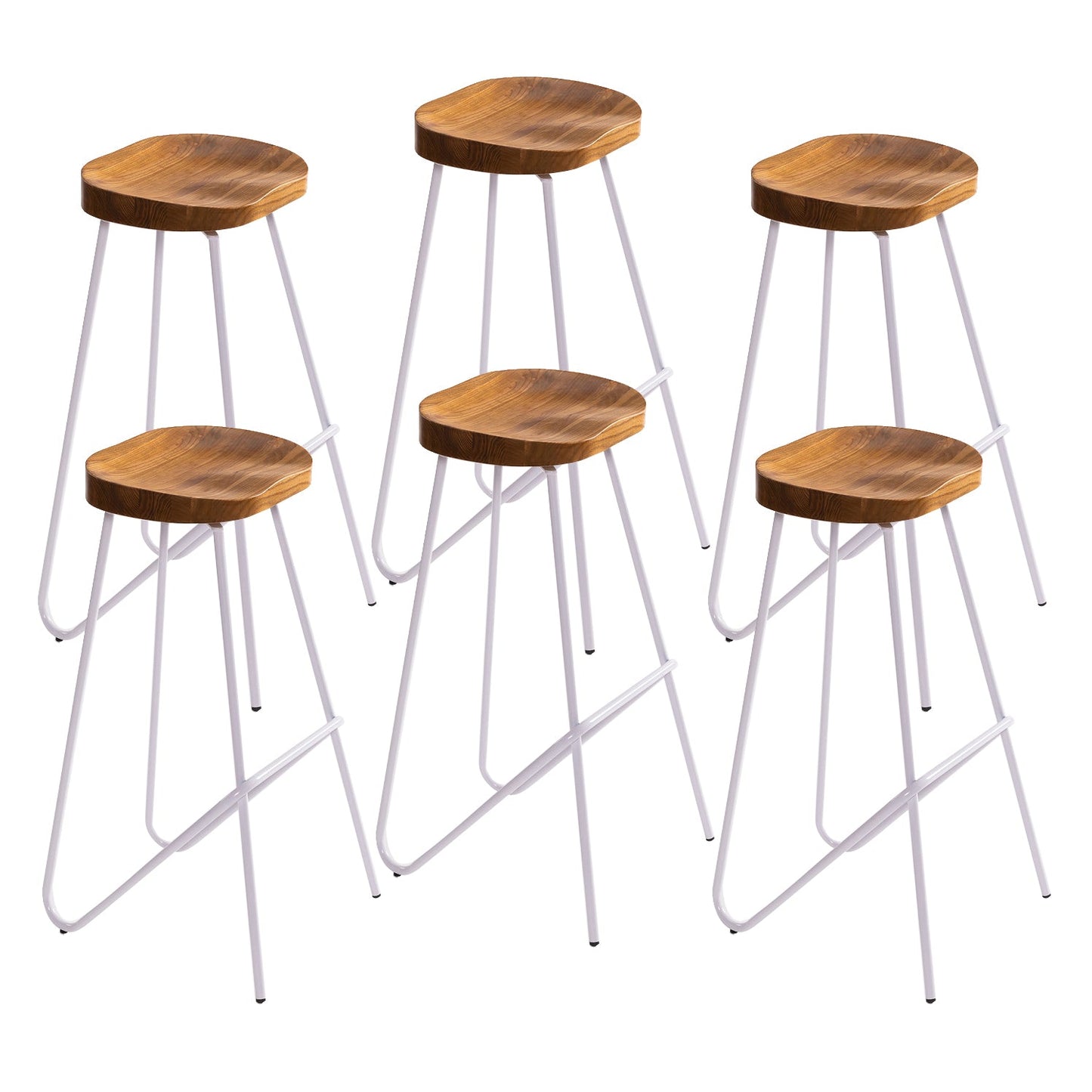 Industrial Bar and Counter Stool Solid Wood Stool with White Base Natural 6 Piece Set Four Legs Clearhalo 'Bar Furniture' 'Bar Stools' 'bar_stools' 'furn' 'furn_bar_stools' 'Furniture' 'furniture_bar_stools' 'Kitchen & Dining Furniture' 4780372