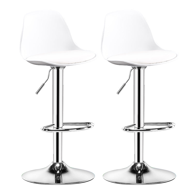 Metal Contemporary Kitchen Dining Room Armless Stool Adjustable Height Barstool White Silver 2 Piece Set Clearhalo 'Bar Furniture' 'Bar Stools' 'bar_stools' 'furn' 'furn_bar_stools' 'Furniture' 'furniture_bar_stools' 'Kitchen & Dining Furniture' 4780423