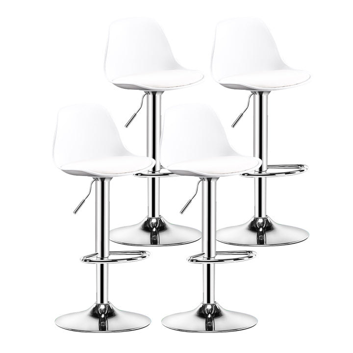 Metal Contemporary Kitchen Dining Room Armless Stool Adjustable Height Barstool White Silver 4 Piece Set Clearhalo 'Bar Furniture' 'Bar Stools' 'bar_stools' 'furn' 'furn_bar_stools' 'Furniture' 'furniture_bar_stools' 'Kitchen & Dining Furniture' 4780424