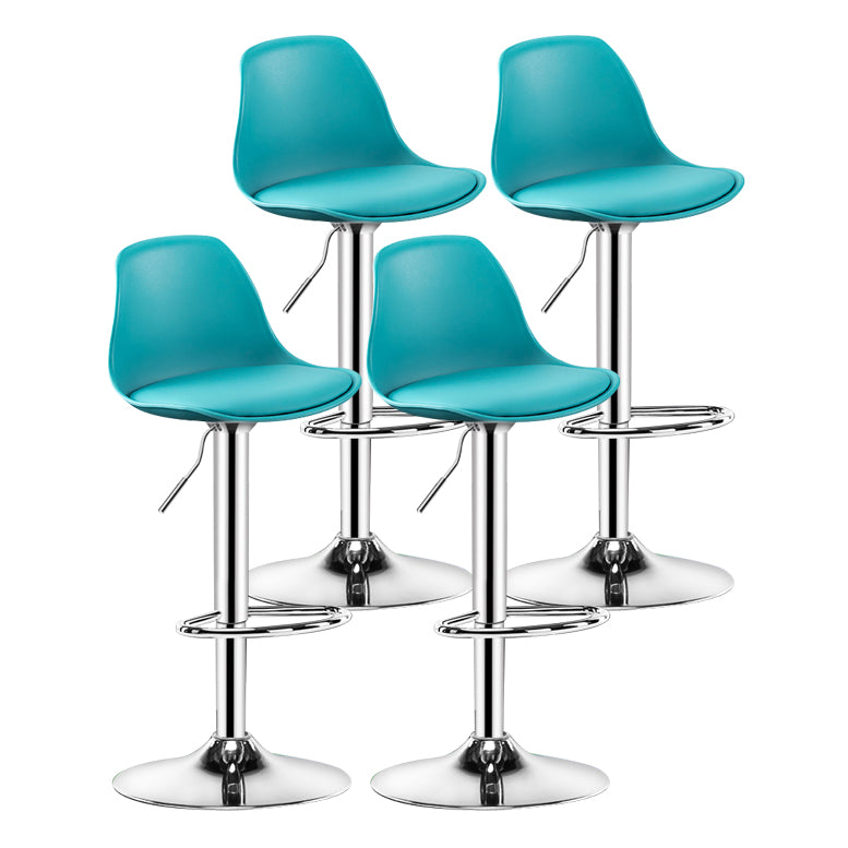 Metal Contemporary Kitchen Dining Room Armless Stool Adjustable Height Barstool Lake Blue Silver 4 Piece Set Clearhalo 'Bar Furniture' 'Bar Stools' 'bar_stools' 'furn' 'furn_bar_stools' 'Furniture' 'furniture_bar_stools' 'Kitchen & Dining Furniture' 4780430