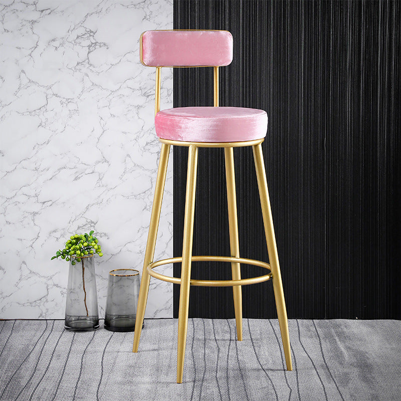 Scandinavian Upholstered Bar Stools Luxury Counter Stools with Metal Legs Pink 1 Piece Clearhalo 'Bar Furniture' 'Bar Stools' 'bar_stools' 'furn' 'furn_bar_stools' 'Furniture' 'furniture_bar_stools' 'Kitchen & Dining Furniture' 4780480
