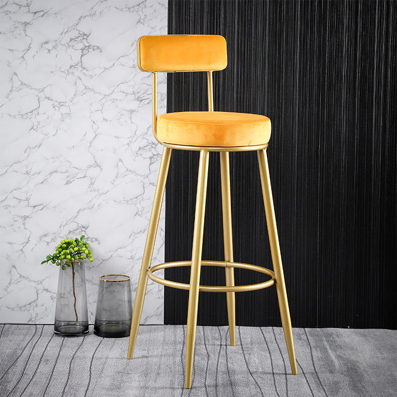 Scandinavian Upholstered Bar Stools Luxury Counter Stools with Metal Legs Yellow 1 Piece Clearhalo 'Bar Furniture' 'Bar Stools' 'bar_stools' 'furn' 'furn_bar_stools' 'Furniture' 'furniture_bar_stools' 'Kitchen & Dining Furniture' 4780483