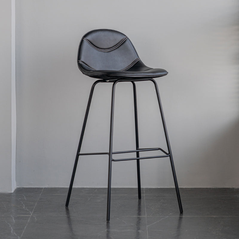 Minimalist Style Leather Counter Stool Low Back Stools with Metal Legs Black 1 Piece Clearhalo 'Bar Furniture' 'Bar Stools' 'bar_stools' 'furn' 'furn_bar_stools' 'Furniture' 'furniture_bar_stools' 'Kitchen & Dining Furniture' 4780518