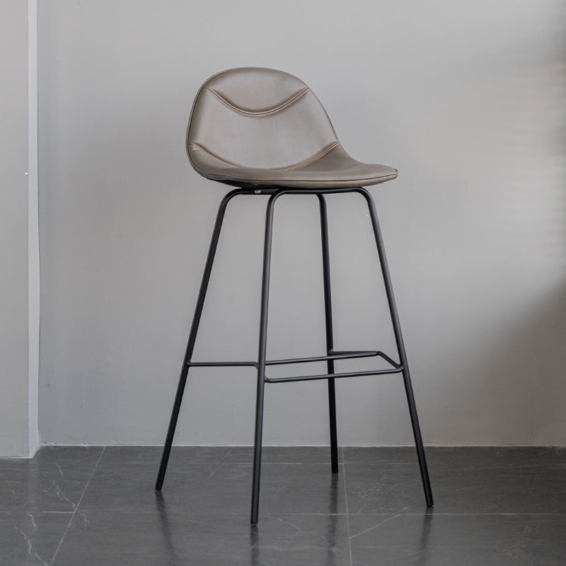 Minimalist Style Leather Counter Stool Low Back Stools with Metal Legs Brown 1 Piece Clearhalo 'Bar Furniture' 'Bar Stools' 'bar_stools' 'furn' 'furn_bar_stools' 'Furniture' 'furniture_bar_stools' 'Kitchen & Dining Furniture' 4780520