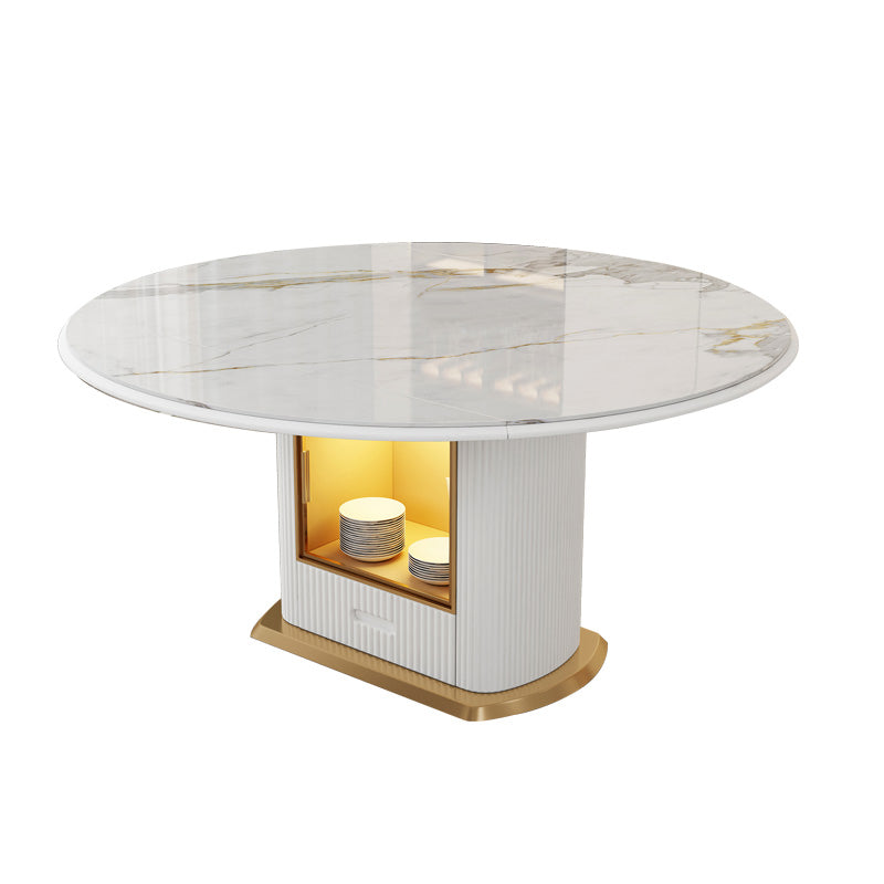 Glam 1/4/7/9 Pieces Scalable Dinette Set with Sintered Stone Top Round Dining Table Set White 59"L x 35"W Clearhalo 'Dining Room Sets' 'Dining Tables & Seating' 'dining_room_set' 'furn' 'furn_dining_room_set' 'Furniture' 'furniture_dining_room_set' 'Kitchen & Dining Furniture' 4780586