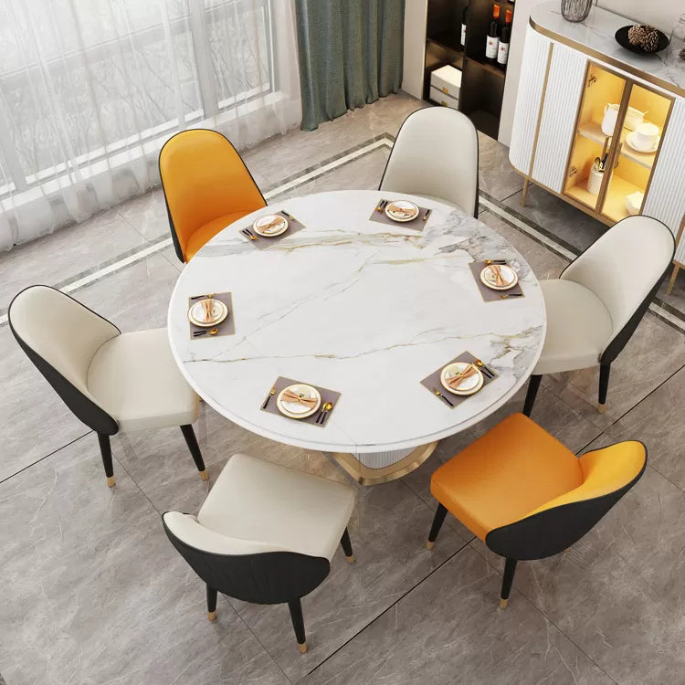 Glam 1/4/7/9 Pieces Scalable Dinette Set with Sintered Stone Top Round Dining Table Set Clearhalo 'Dining Room Sets' 'Dining Tables & Seating' 'dining_room_set' 'furn' 'furn_dining_room_set' 'Furniture' 'furniture_dining_room_set' 'Kitchen & Dining Furniture' 4780591