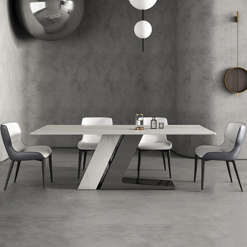 Designer Style 1/2/5/7 Pieces Sintered Stone Dining Set Rectangle White Table with Chairs Clearhalo 'Dining Room Sets' 'Dining Tables & Seating' 'dining_room_set' 'furn' 'furn_dining_room_set' 'Furniture' 'furniture_dining_room_set' 'Kitchen & Dining Furniture' 4780620