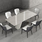 Designer Style 1/2/5/7 Pieces Sintered Stone Dining Set Rectangle White Table with Chairs 7 Pieces: Table, 6 Chairs Clearhalo 'Dining Room Sets' 'Dining Tables & Seating' 'dining_room_set' 'furn' 'furn_dining_room_set' 'Furniture' 'furniture_dining_room_set' 'Kitchen & Dining Furniture' 4780624