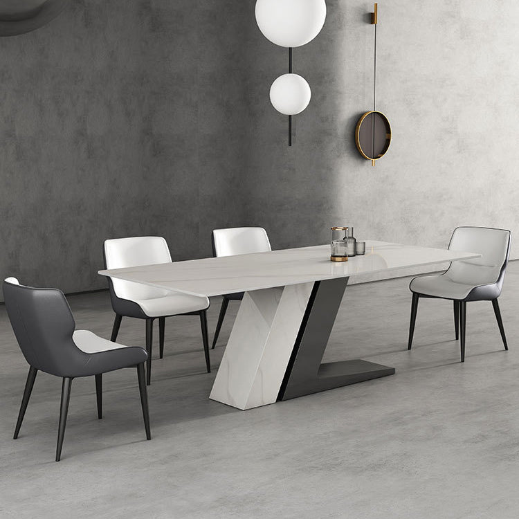 Designer Style 1/2/5/7 Pieces Sintered Stone Dining Set Rectangle White Table with Chairs Clearhalo 'Dining Room Sets' 'Dining Tables & Seating' 'dining_room_set' 'furn' 'furn_dining_room_set' 'Furniture' 'furniture_dining_room_set' 'Kitchen & Dining Furniture' 4780625
