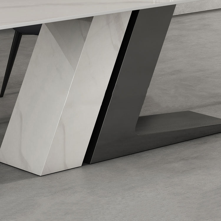 Designer Style 1/2/5/7 Pieces Sintered Stone Dining Set Rectangle White Table with Chairs Clearhalo 'Dining Room Sets' 'Dining Tables & Seating' 'dining_room_set' 'furn' 'furn_dining_room_set' 'Furniture' 'furniture_dining_room_set' 'Kitchen & Dining Furniture' 4780628