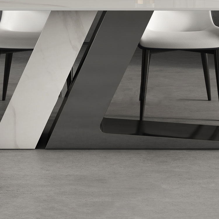 Designer Style 1/2/5/7 Pieces Sintered Stone Dining Set Rectangle White Table with Chairs Clearhalo 'Dining Room Sets' 'Dining Tables & Seating' 'dining_room_set' 'furn' 'furn_dining_room_set' 'Furniture' 'furniture_dining_room_set' 'Kitchen & Dining Furniture' 4780629