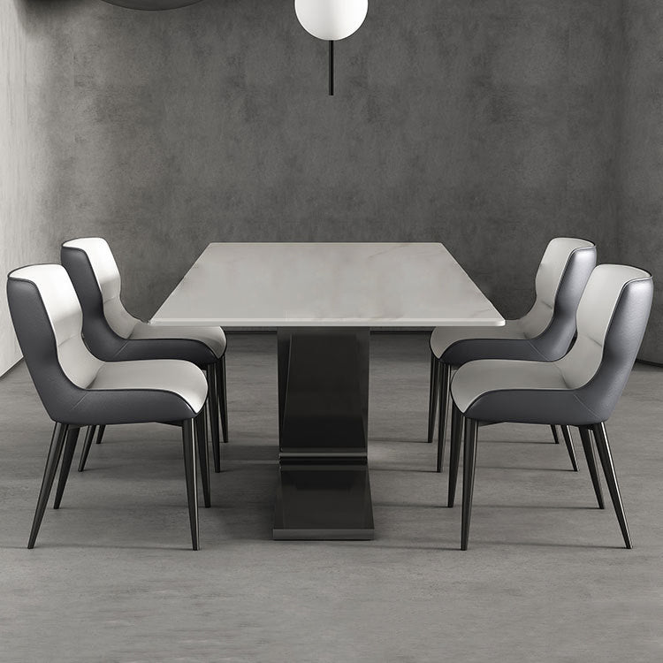 Designer Style 1/2/5/7 Pieces Sintered Stone Dining Set Rectangle White Table with Chairs Clearhalo 'Dining Room Sets' 'Dining Tables & Seating' 'dining_room_set' 'furn' 'furn_dining_room_set' 'Furniture' 'furniture_dining_room_set' 'Kitchen & Dining Furniture' 4780632