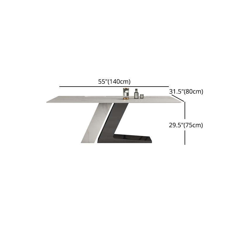 Designer Style 1/2/5/7 Pieces Sintered Stone Dining Set Rectangle White Table with Chairs Clearhalo 'Dining Room Sets' 'Dining Tables & Seating' 'dining_room_set' 'furn' 'furn_dining_room_set' 'Furniture' 'furniture_dining_room_set' 'Kitchen & Dining Furniture' 4780636