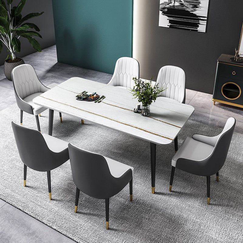 Designer Style Sintered Stone Dining Set 1/2/5/7 Pieces Rectangle Dining Table with Chairs 7 Pieces: White Table, 6 White Chairs Clearhalo 'Dining Room Sets' 'Dining Tables & Seating' 'dining_room_set' 'furn' 'furn_dining_room_set' 'Furniture' 'furniture_dining_room_set' 'Kitchen & Dining Furniture' 4780692