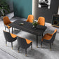 Designer Style Sintered Stone Dining Set 1/2/5/7 Pieces Rectangle Dining Table with Chairs 7 Pieces: Black Table, 6 Orange Chairs Clearhalo 'Dining Room Sets' 'Dining Tables & Seating' 'dining_room_set' 'furn' 'furn_dining_room_set' 'Furniture' 'furniture_dining_room_set' 'Kitchen & Dining Furniture' 4780695