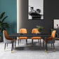 Designer Style Sintered Stone Dining Set 1/2/5/7 Pieces Rectangle Dining Table with Chairs 5 Pieces: Black Table, 4 Orange Chairs Clearhalo 'Dining Room Sets' 'Dining Tables & Seating' 'dining_room_set' 'furn' 'furn_dining_room_set' 'Furniture' 'furniture_dining_room_set' 'Kitchen & Dining Furniture' 4780696